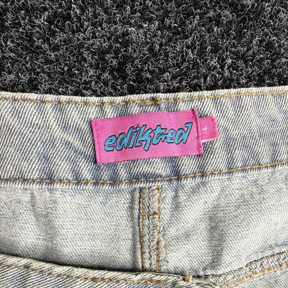 Edikted Women’s Light Wash Light Blue Wide-Leg Pink Bow 5-Pocket Denim Jeans L